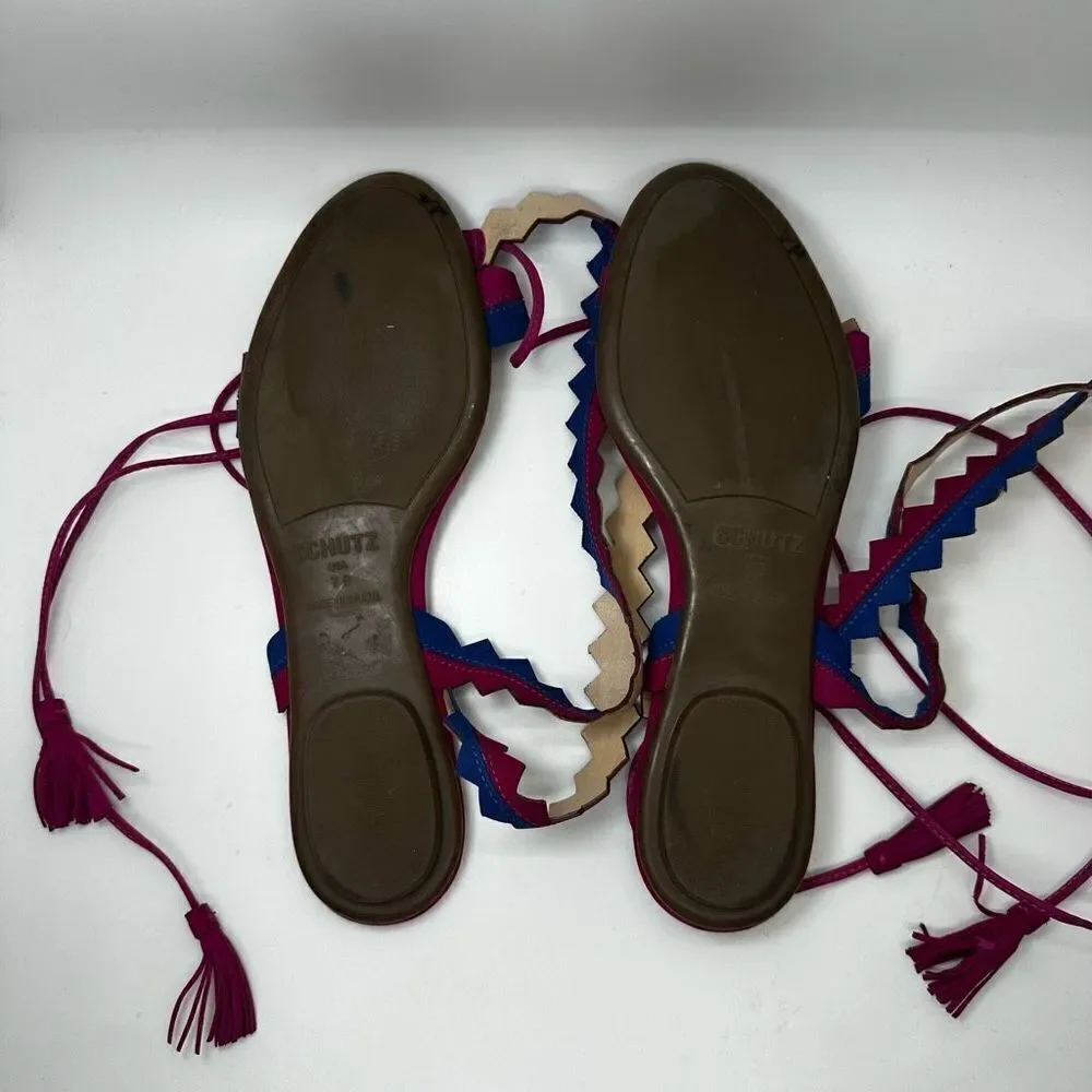 Schutz Leila Zig Zag Ankle Wrap Tassel Sandals
